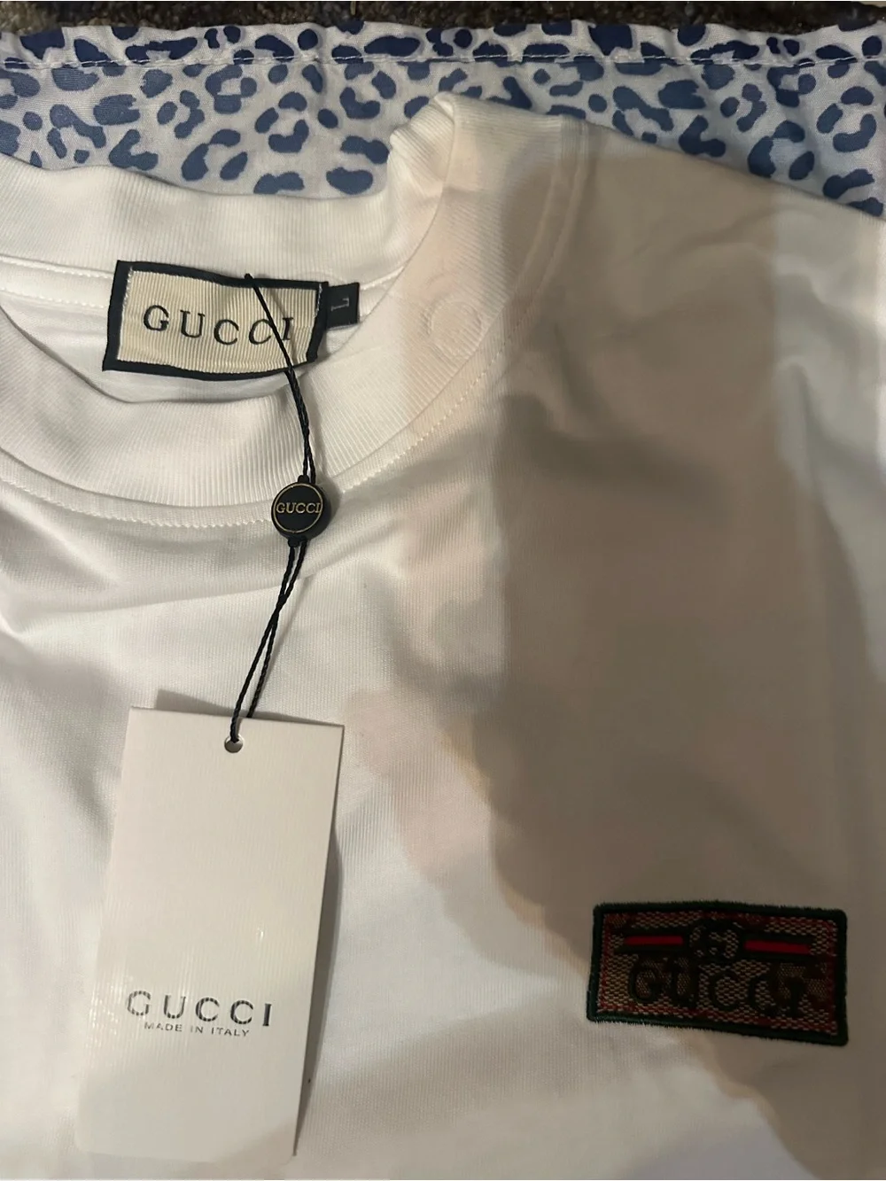 Gucci White Short Sleeve Crewneck T-Shirt with Logo Patch